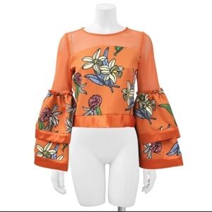 Gracia Orange Floral Bell Sleeve Blouse
